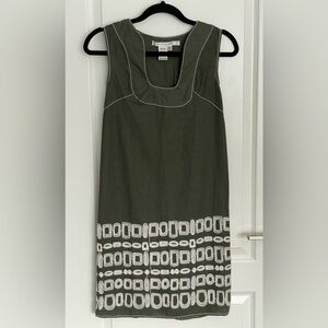 Max Studio Olive Linen Blend Shift Dress Contrast Stitching Size S